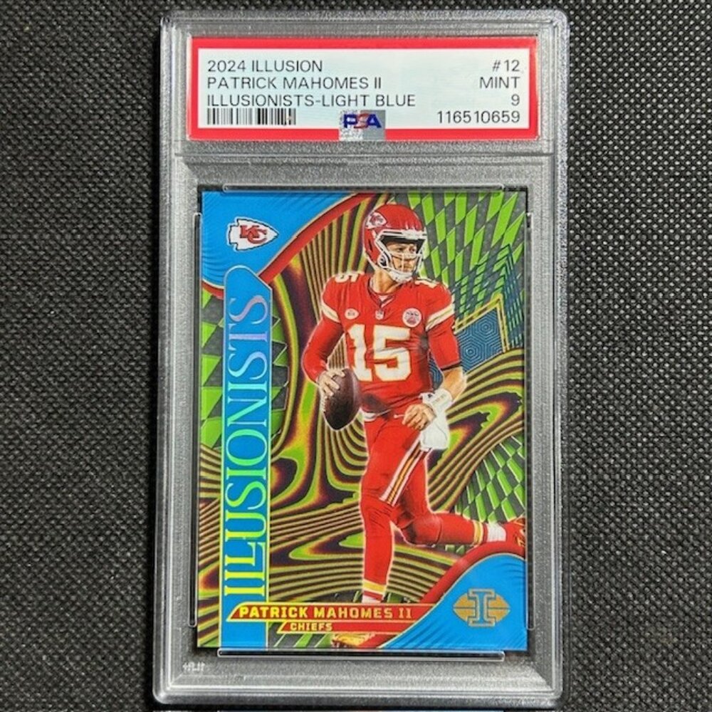 2024 Panini Illusions Illusionists Light Blue /299 Patrick Mahomes II #12 PSA 9